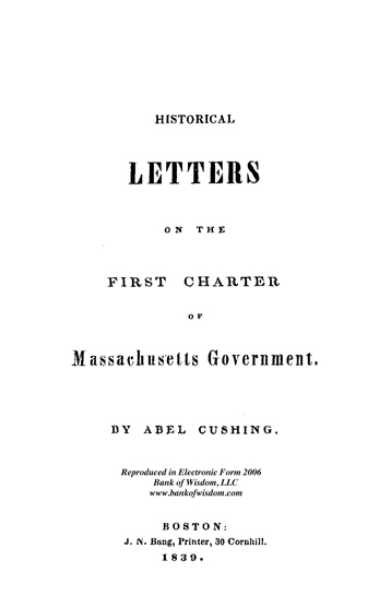 (image for) Historical Letters On The First Chapter Of Mass Government - Click Image to Close